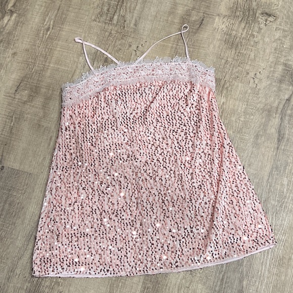 Free People That Girl Baby Pink Sequin Mini Slip Dress. Size: Large - Picture 3 of 8